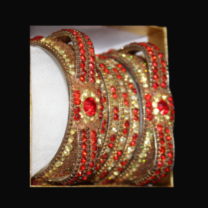 Red & Gold Square Stoned Bangles
