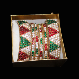 Red, Green & White Stoned Bangles